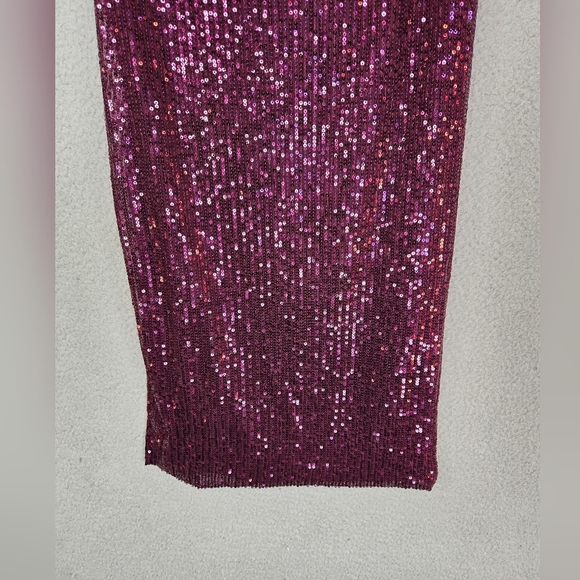 Wildfox Party Midi Maxi Skirt Sz M Purple Sequins Stretch Waist Ruch Front Slit - Picture 10 of 14